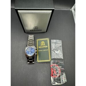 Margi Chronograph Watch Blue Dial 6241 All Stainless Steel Water Resistant 5 ATM